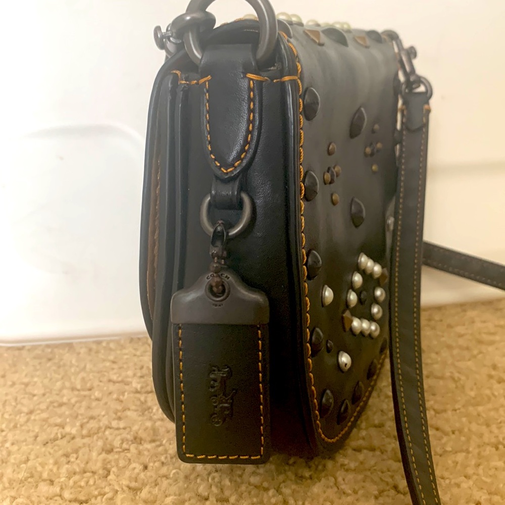 Coach WesternRivet Leather Saddle Bag, Black Gem